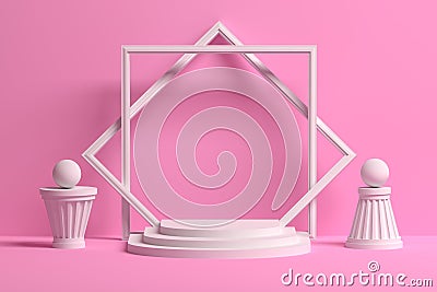 White pink presentation mock up with frames pedestals pillars Cartoon Illustration