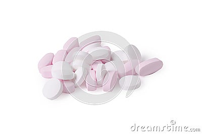 White and pink probiotic pills or vitamins isolated on a white background Stock Photo