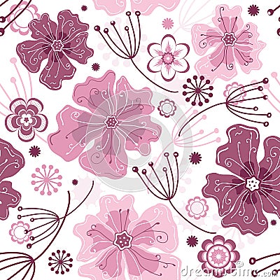 White and pink seamless floral pattern Vector Illustration