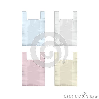 White Pink Yellow Blue Empty Disposable Plastic Shopping Bags Handles Vector Illustration