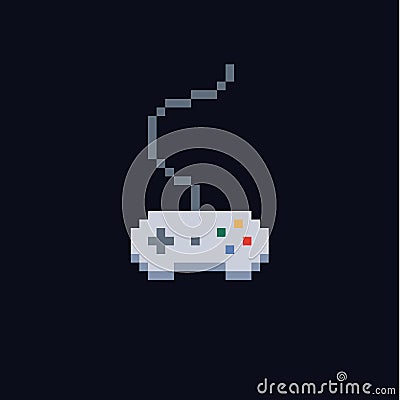 White pixel art 8 bit gamepad for game console - Isolated vector icon of wired controller Vector Illustration