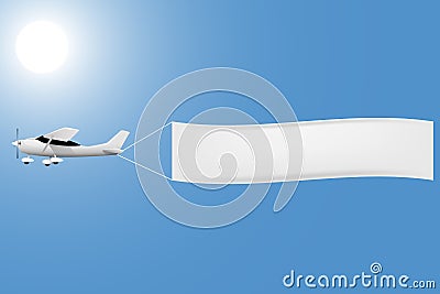 White plane with a banner in the sky Vector Illustration
