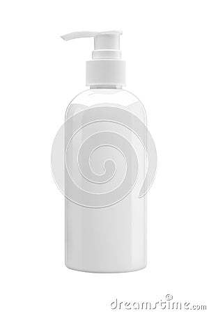 White plastic bottle with pump, used for liquid soap, shampoo an Stock Photo