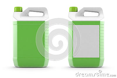 White plastic canister with green liquid Stock Photo