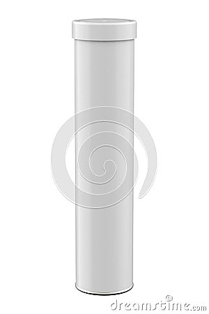 White Plastic Cartridge Tube for Grease Lubricant Isolated on White Background. Stock Photo