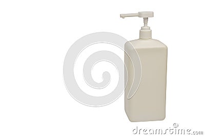 White plastic container for liquid with a dispenser on a white background for clipping from the right of the frame Stock Photo