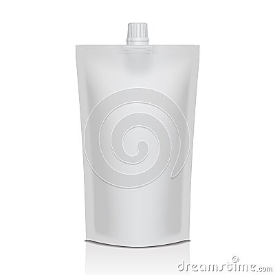 White plastic doypack stand up pouch with spout. Flexible packaging mock up for food or drink Vector Illustration