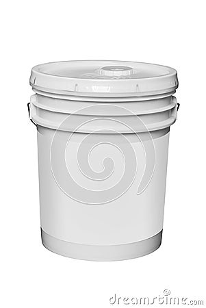 White plastic 5 gallon bucket, isolated Stock Photo