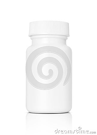 White plastic medicine bottle isolated on white background Stock Photo