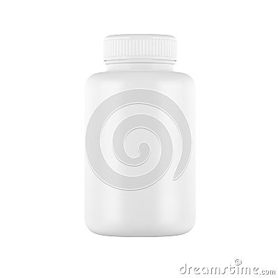 White plastic pill bottle isolated on white background. Capsules, medications, supplement, herbs, gel caps. Cartoon Illustration