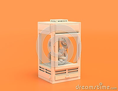 White plastic pretzel warmer in yellow orange background, flat colors, single color, 3d rendering Stock Photo