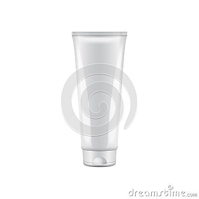 White plastic tube with round cap. Realistic vector packaging mockup template Vector Illustration