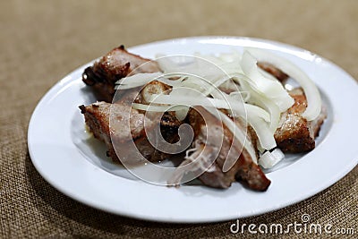 White plate with kabab and onions Stock Photo