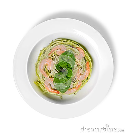 Close-up photo of pasta with prawns and cheese in Stock Photo