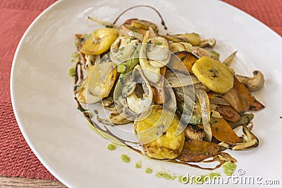 White plate with sauteed vegetables Stock Photo