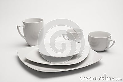 White plates and cups Stock Photo