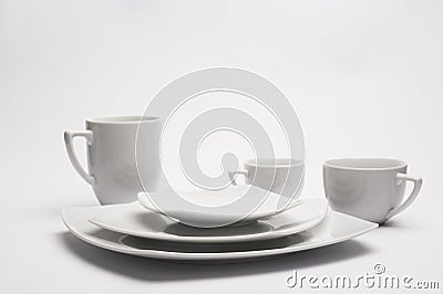 White plates and cups Stock Photo