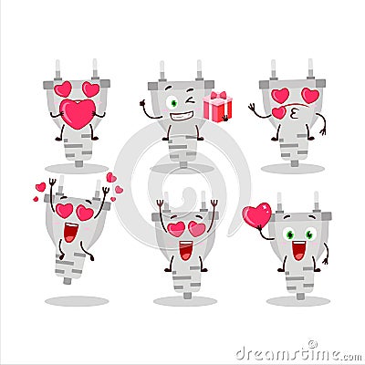 White plug cartoon character with love cute emoticon Vector Illustration