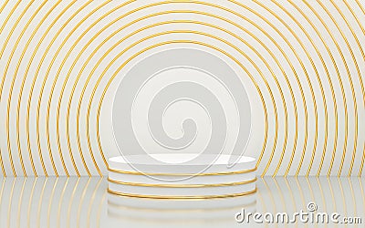 White podium, product stand with golden circles Stock Photo