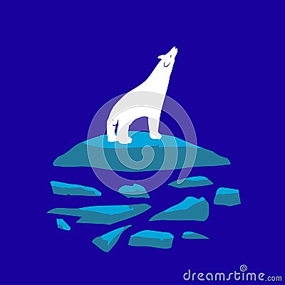 White polar bear night on the ice. Vector Illustration