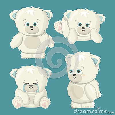 White polar smiling happy open minded bear set cartoon vector art illustration set on blue background Vector Illustration