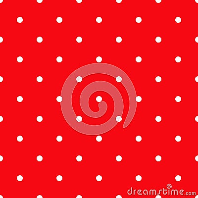 White polka dot seamless pattern on the red background, abstract geometrical simple image, repeat Cartoon Illustration