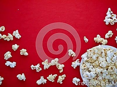 White popcorn on the red cloth Stock Photo