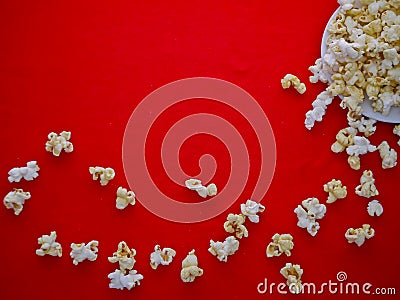 White popcorn on the red cloth Stock Photo