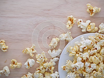 White popcorn on the wood Stock Photo