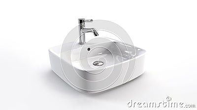 White porcelain ceramic wash basin in minimal bathroom, 3d illustration. Generative AI Cartoon Illustration