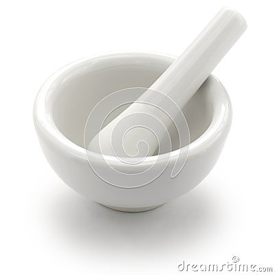 White porcelain mortar and pestle set Stock Photo