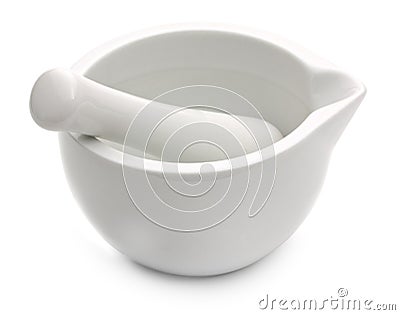 White porcelain mortar pounder and pestle set Stock Photo