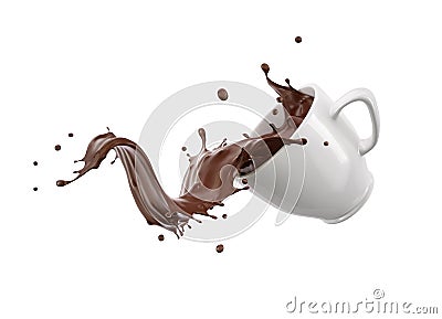 White porcelain Mug cup with liquid chocolate wave splash Stock Photo