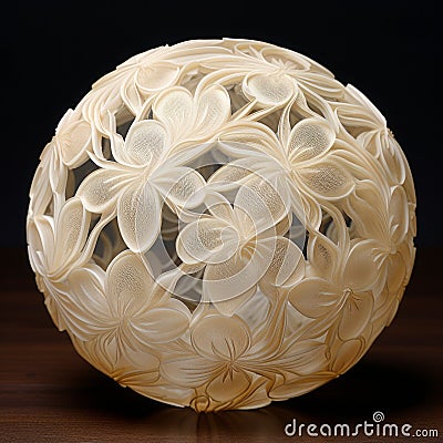 Contemporary Chinese Art: Luminous Brushwork On Ivory-coated 3d Organza Patterned Ball Stock Photo