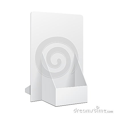 White POS POI Cardboard Blank Empty Show Box Holder For Advertising Fliers, Leaflets Vector Illustration