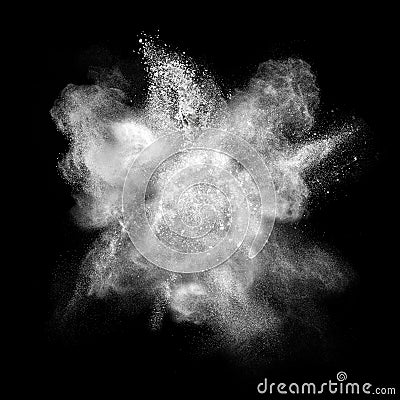 White powder explosion isolated on black Stock Photo