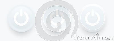 White power buttons, Swich white gray buttons in neumorphic design style with shadow Vector Illustration
