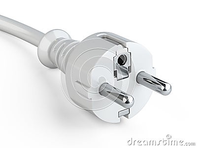 White power plug with grounding and electric cable. Cartoon Illustration