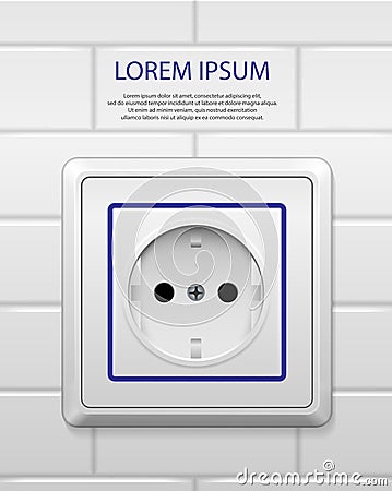 White power socket with shadow isolated. Realistic socket of european standard Vector Illustration