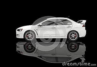 White Powerful Modern Car on Black Background - Side View Stock Photo