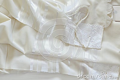 White Prayer Shawl - Tallit, jewish religious symbol Stock Photo