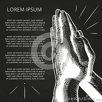 White praying hands, prayer on bible Vector Illustration