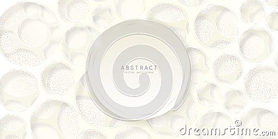 White premium abstract vector holey background with circles and a round copy space with a golden border. Luxury layered banner Vector Illustration