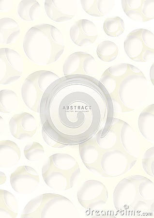 White premium abstract vector holey background with circles and a round copy space with golden border. Luxury layered A4 template Vector Illustration