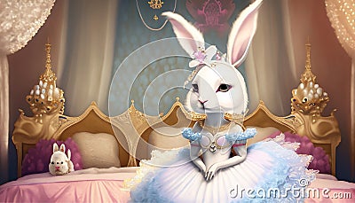 A white princess bunny in royal bedroom Stock Photo