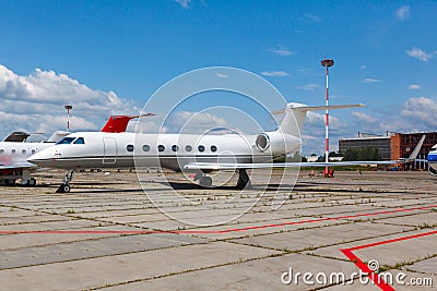 White private jets on the platform Stock Photo