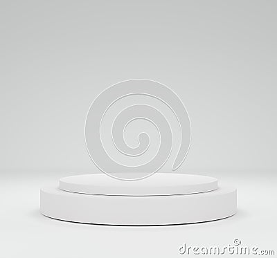 White product background stand or podium pedestal on advertising display with blank backdrops. 3D rendering. Stock Photo