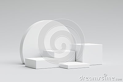 White product display stand or podium pedestal on advertising background with blank backdrops. 3D rendering Stock Photo