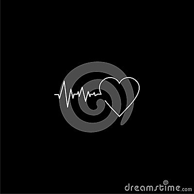 Pulse Life cardiogram heart icon or logo on dark background Stock Photo