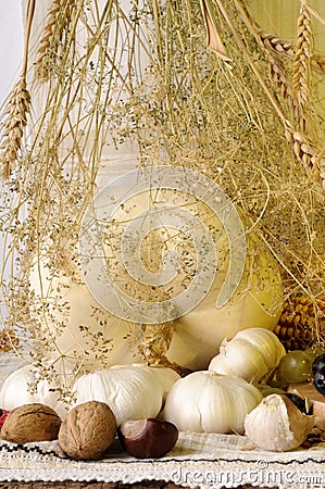White pumpkin, garlic and plants Stock Photo